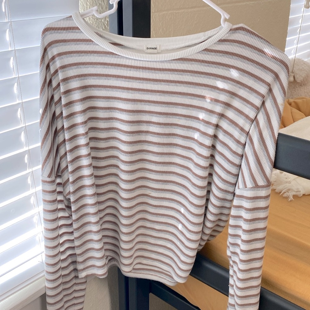 Garage Brown and gray striped long sleeves